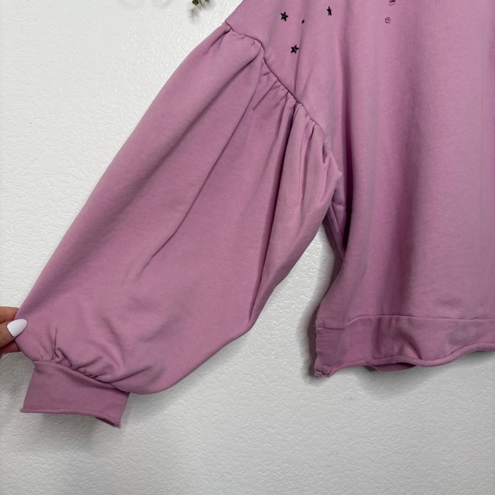 Abound Womens Purple Star Studded Puff Sleeve Distressed Cotton Sweatshirt M - Picture 5 of 7